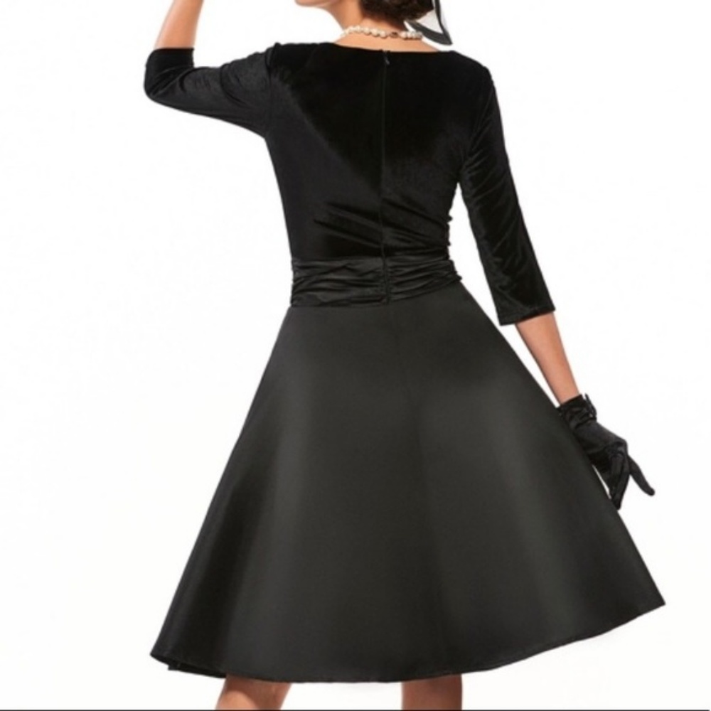 Black Satin Velvet Pin Up Rockabilly Dress M - Picture 3 of 5